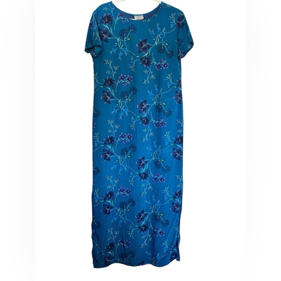 Laura Ashley Dresses & Skirts - Vintage 90s Laura Ashley Teal Floral Silk Maxi Dress Lined UK14 US10